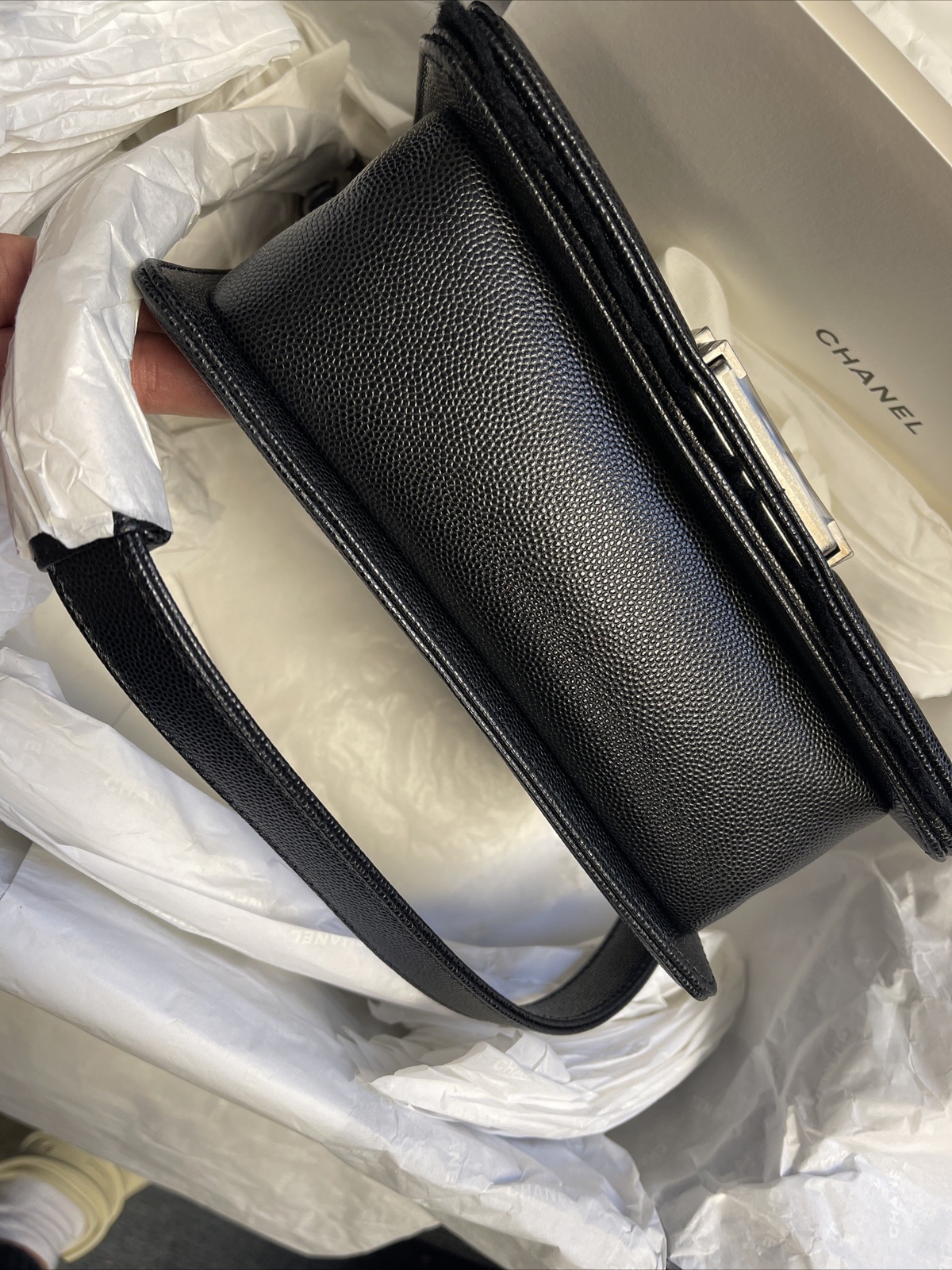 NEW CHANEL Boy Quilted Caviar Ruthenium-tone Small Black