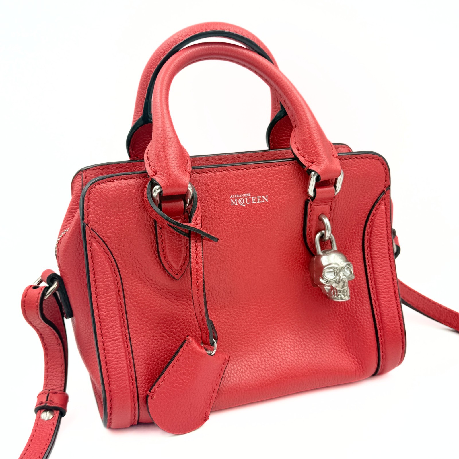 $1345 NWT Alexander McQueen Salmon Leather Skull Padlock Two-Way Satchel Bag