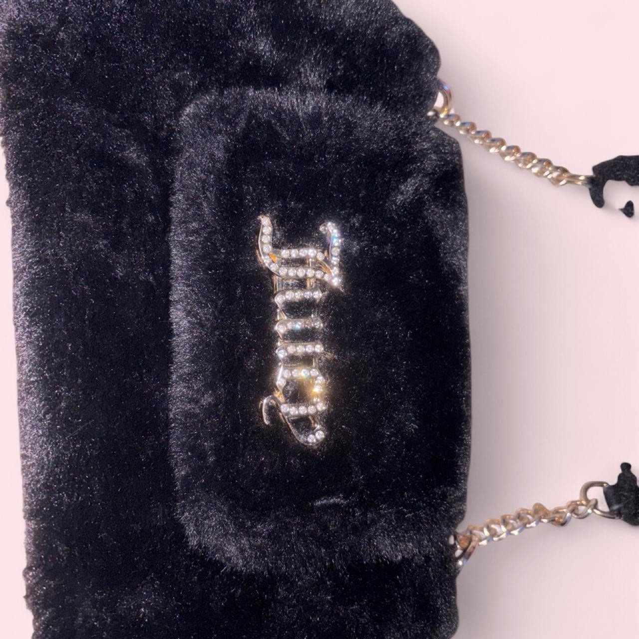 Juicy Couture Black Logo Shoulder Bag Gold Chain Strap, Lined Pockets