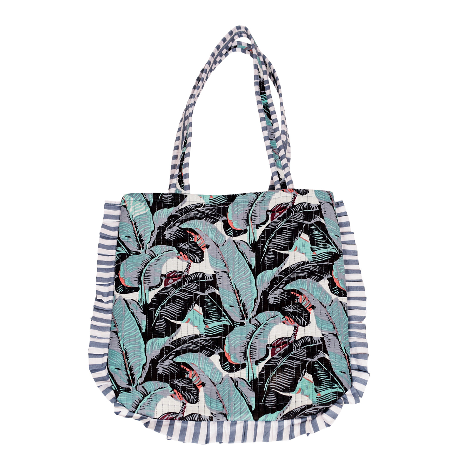 Tropical Leaf Ruffle Tote Bag Large Boho Shoulder Bag Handmade Statement Purse