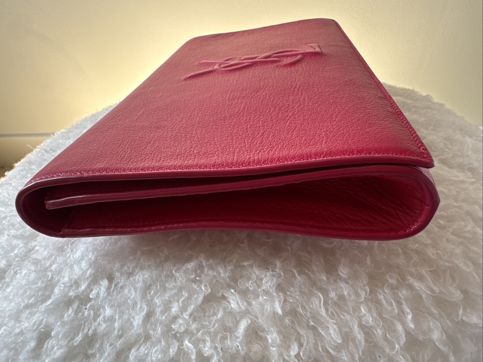 AUTH YVES SAINT LAURENT BELLE DE JOUR ENVELOPELARGE CLUTCH PINK YSL