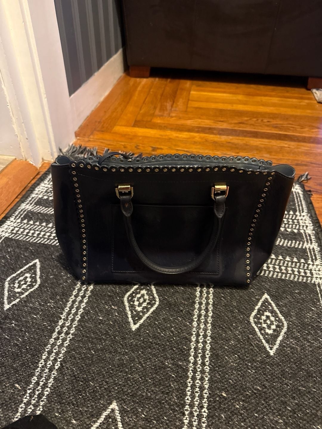 Michael Kors Benning Large Scalloped Leather Satchel in Black