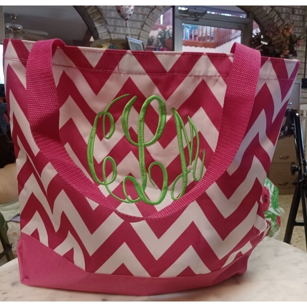 Tote Bag About 15″ x 13″ x 4″ Pink/White/Green Roomy & Simple