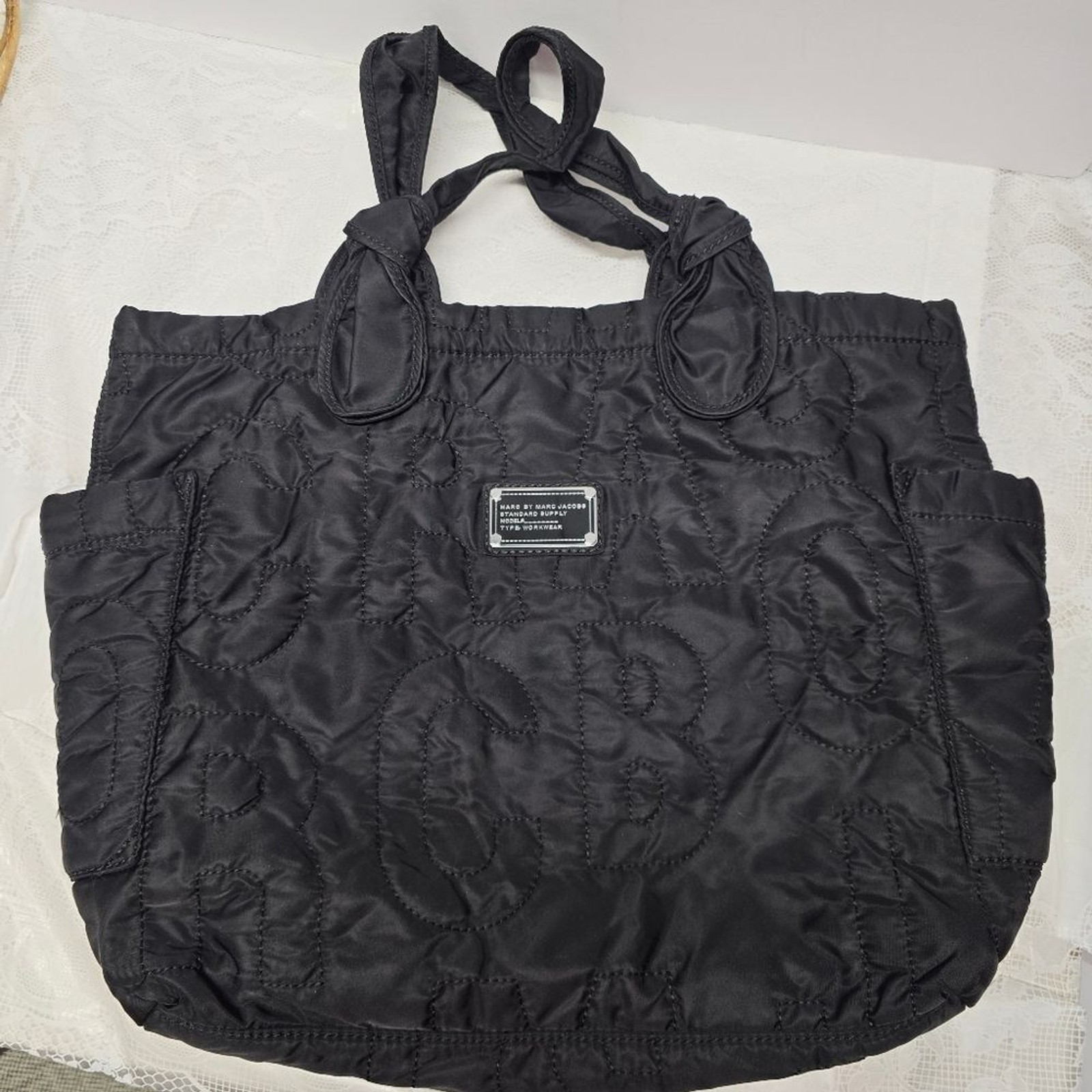 Marc Jacobs Tate Black Quilted Nylon Large Tote‎ Bag Y2K Casual Travel Boho