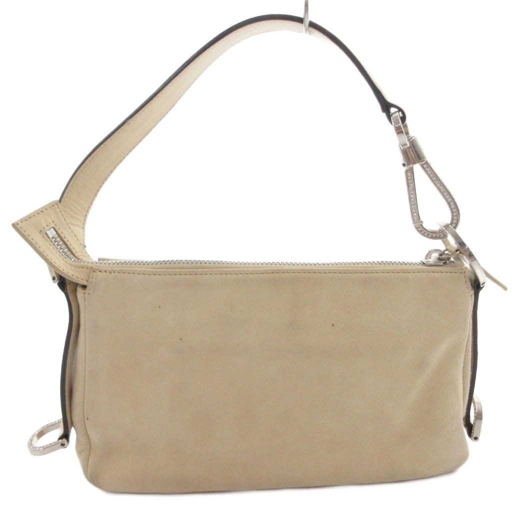 VERSACE Hand Bag Tote Purse Suede White Authentic