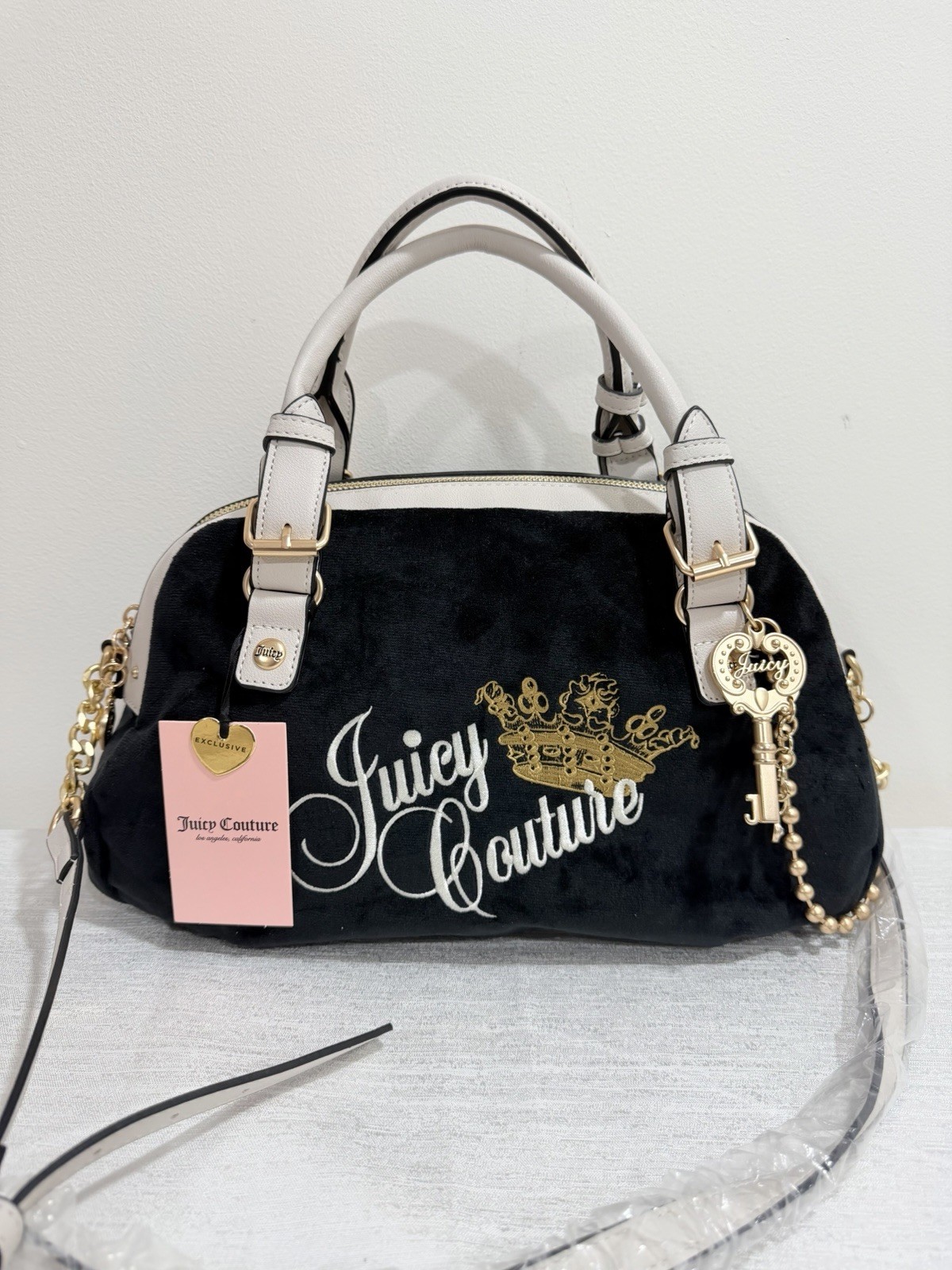 NWT Juicy Couture The Key To Juicy Satchel Liquorice Velvet Bag