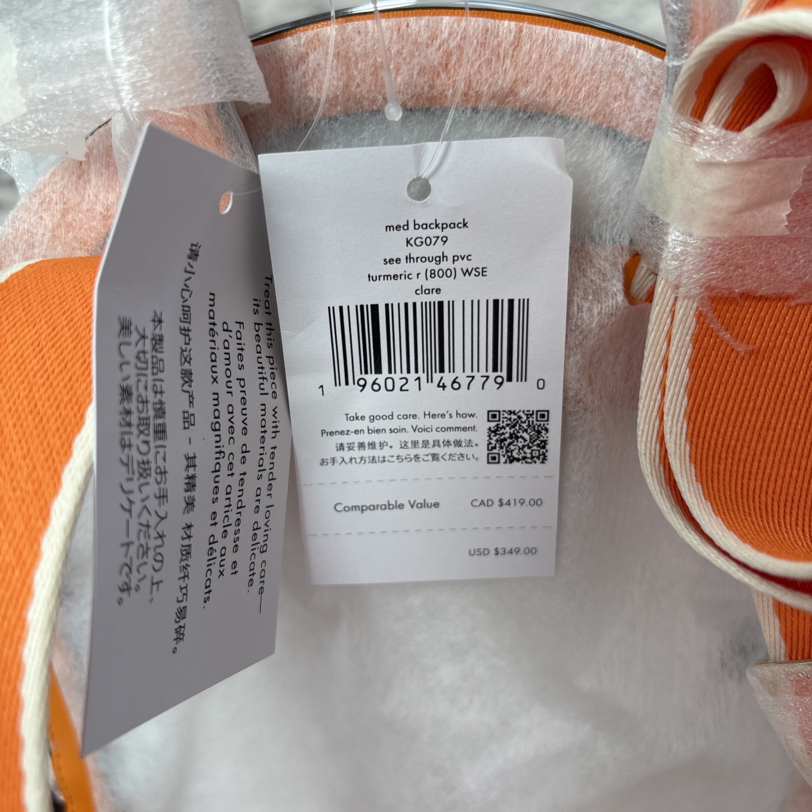 Kate Spade Clare See Through Mini Dome Backpack Purse – Orange NWT