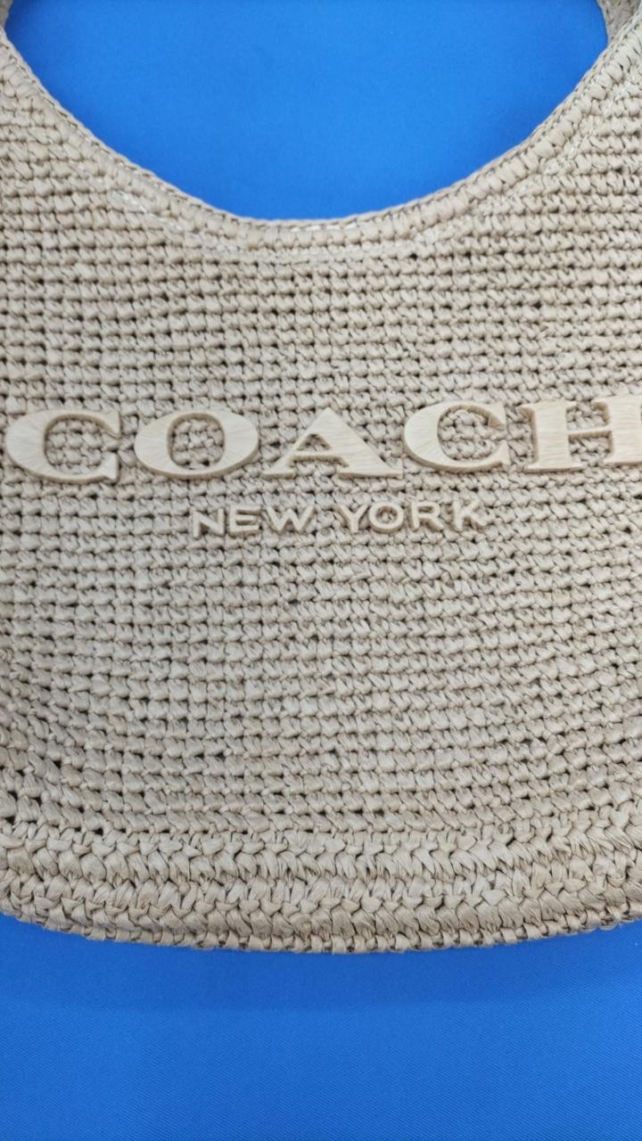 COACH Brooklyn Shoulder Bag 39 CDU76 Straw Natural Leather Trim w/Tag Auth