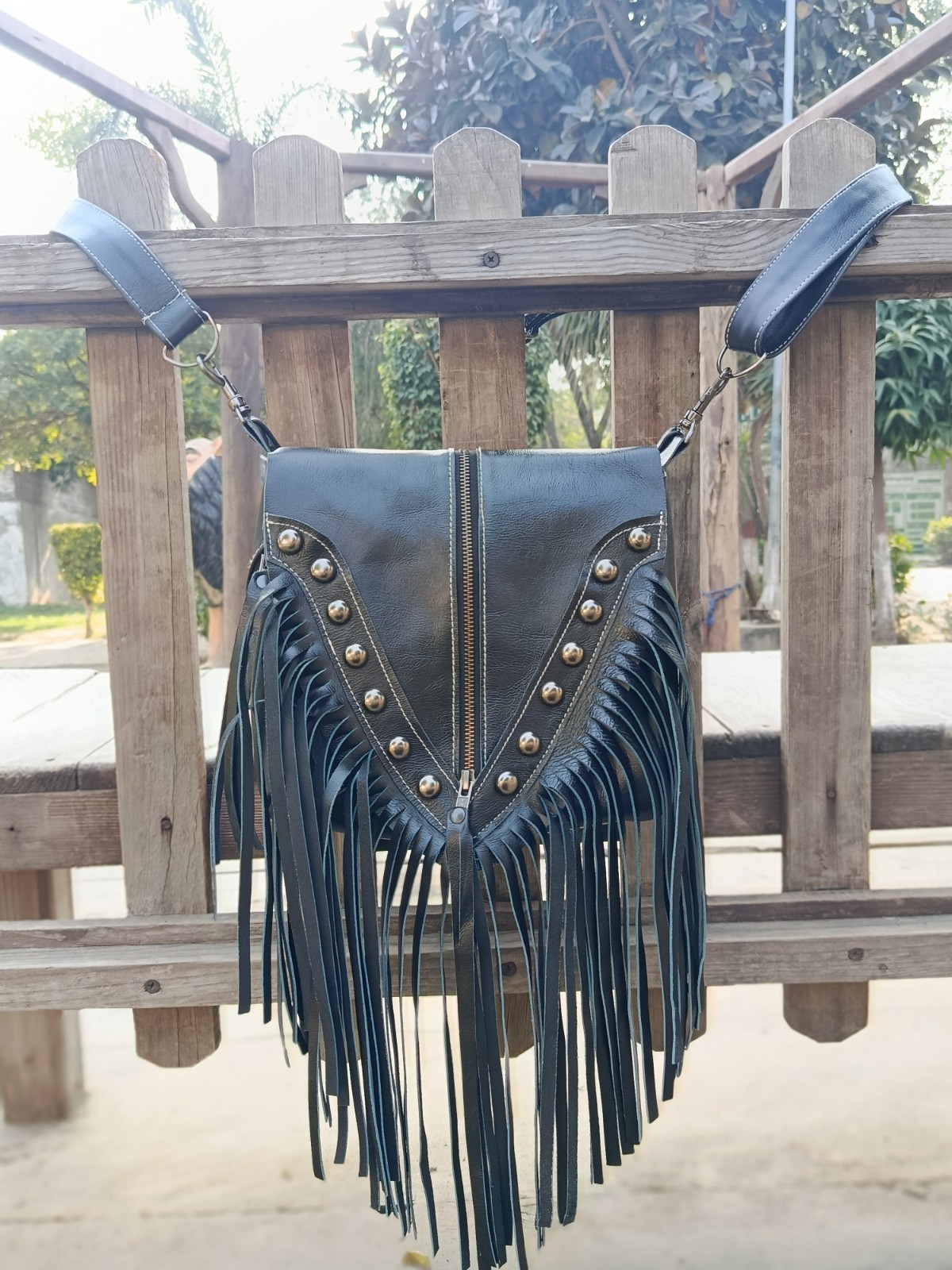 Hobo Fringe bag Womens Black Real Cowhide Leather Fringe Tassel Handbag Boho Bag