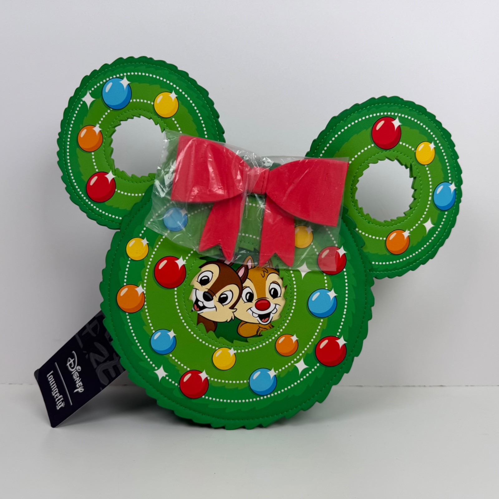 Disney Loungefly Chip and Dale Christmas Wreath Crossbody Bag Green NWT