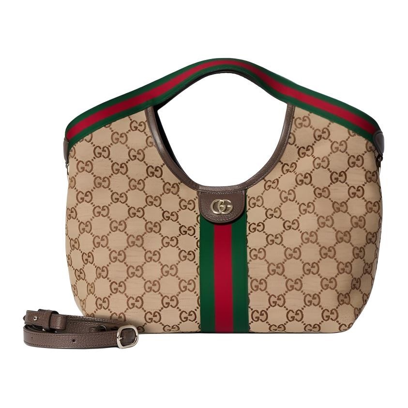 GUCCI Canvas Handbag Small Women’s Beige Brown 9.8×5.9×7.9 in