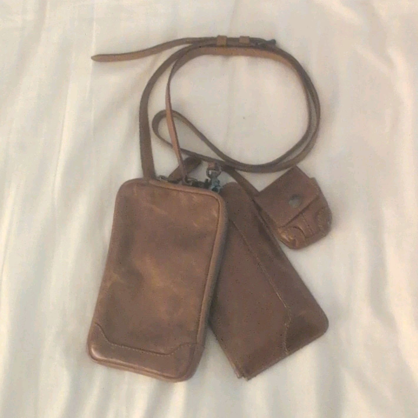 Frye Cognac Solid Rectangle Crossbody Bag Zip/Snap Closure Detachable Strap