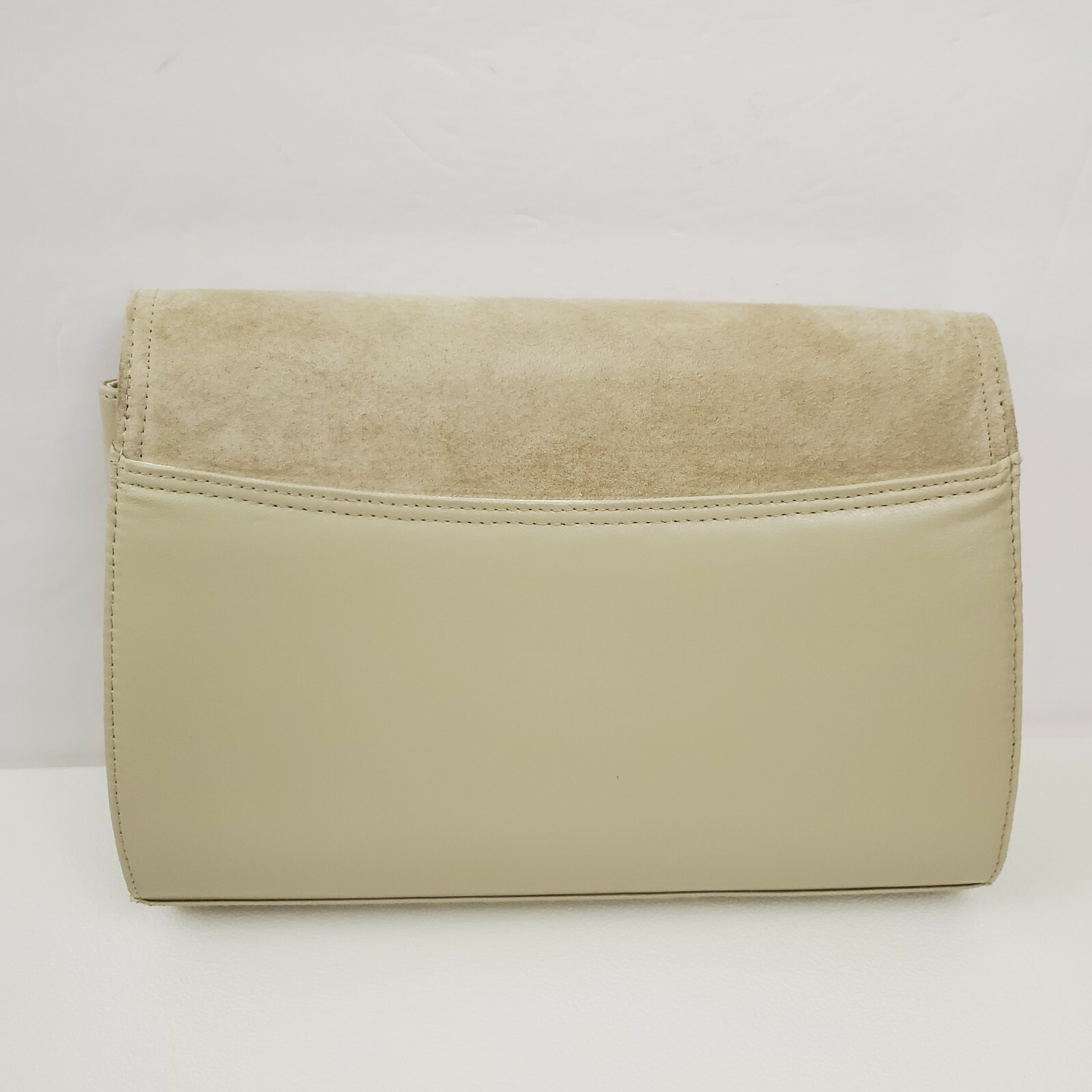 Faux Suede and Faux Leather Flap Bag Crossbody Shoulder Two Tone Beige Color