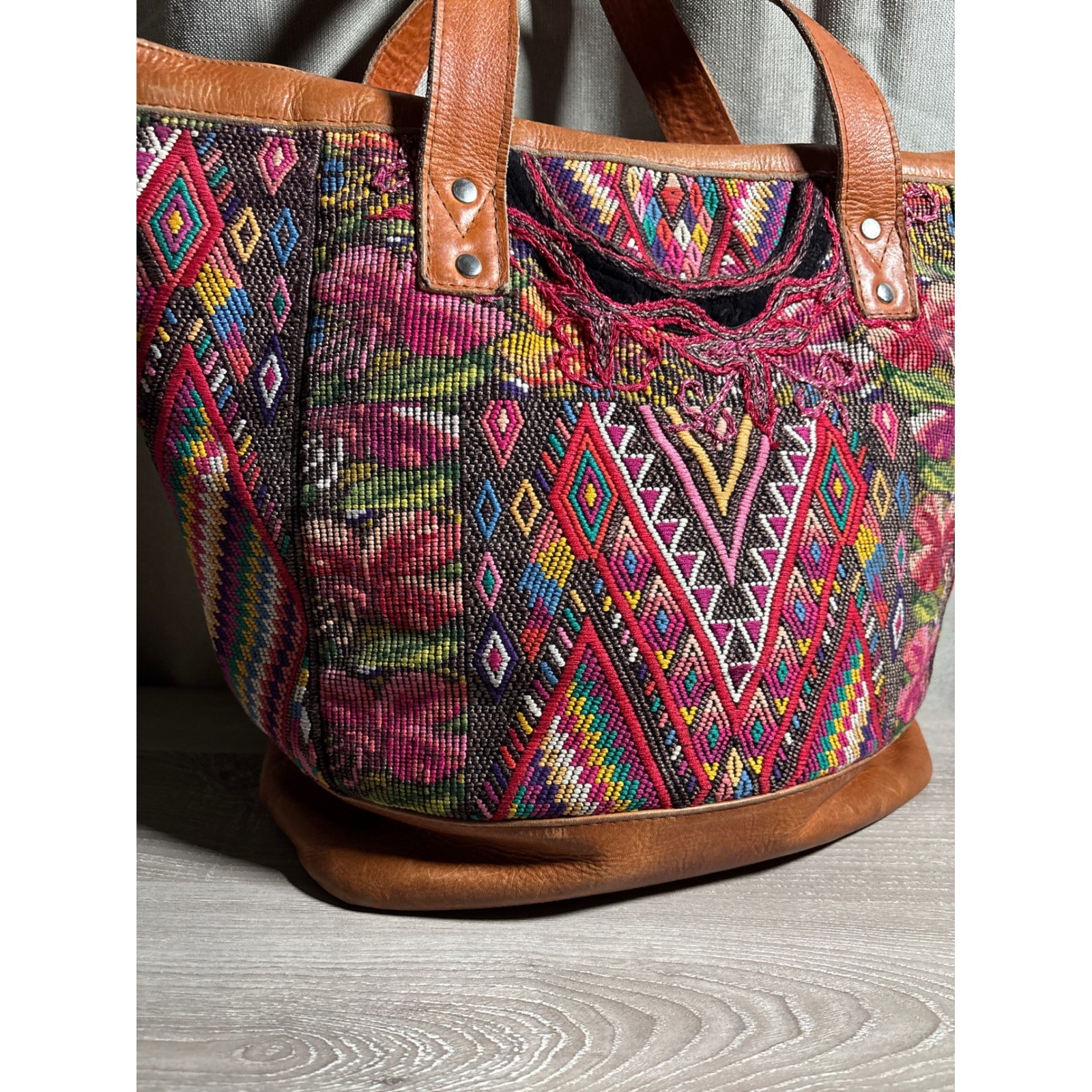 Nena & Co. Leather Bag Purse Beaded Woven Boho Shoulder Bag Festival Artsy West