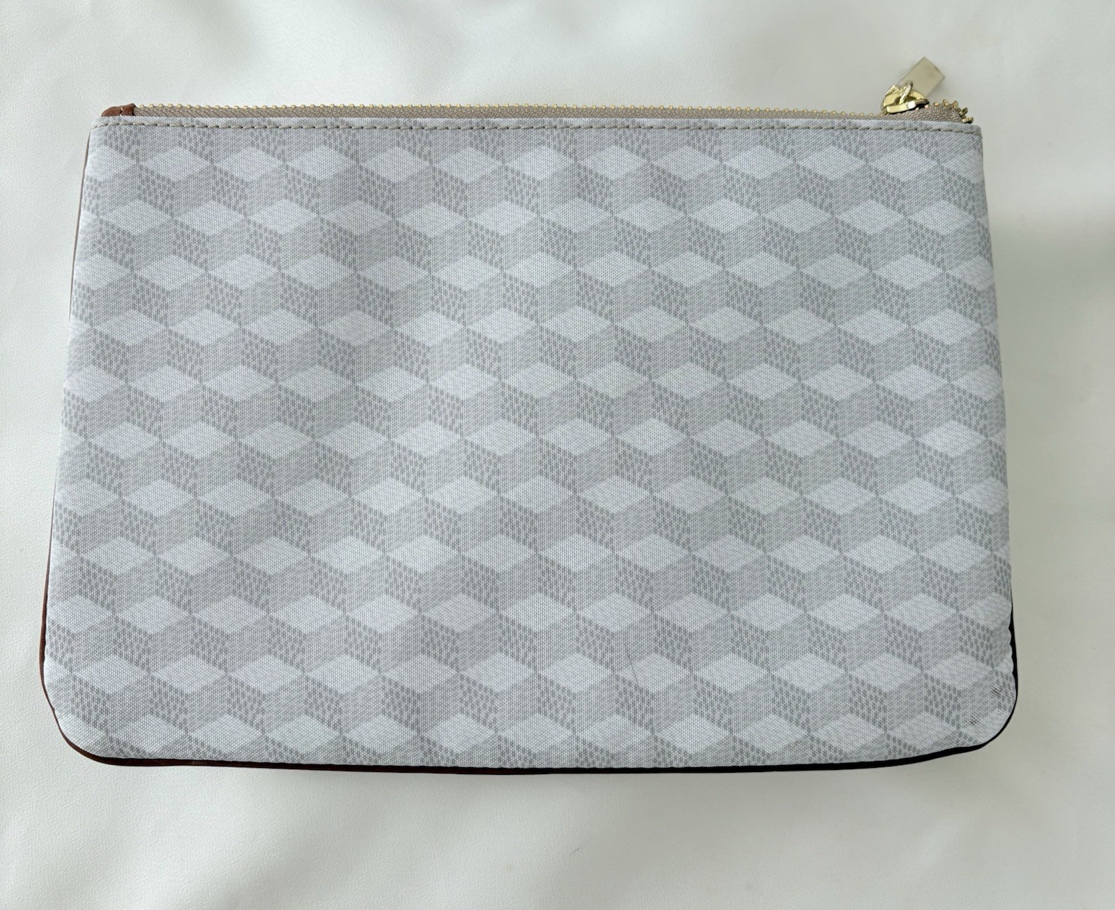 Barrington Gifts Zippered Pouch Monogram AMS Grey Geometric Cube Clutch Bag