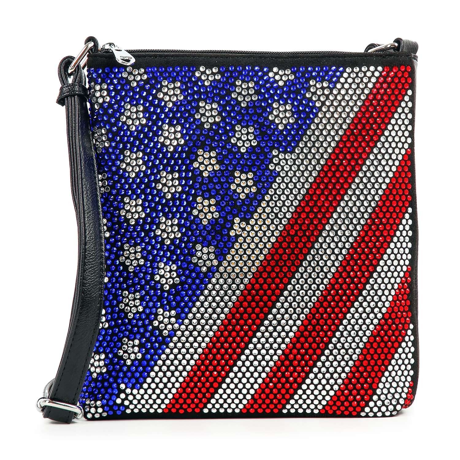 Modern Rhinestone American Flag Crossbody Bag Women Patriotic Bling Purse