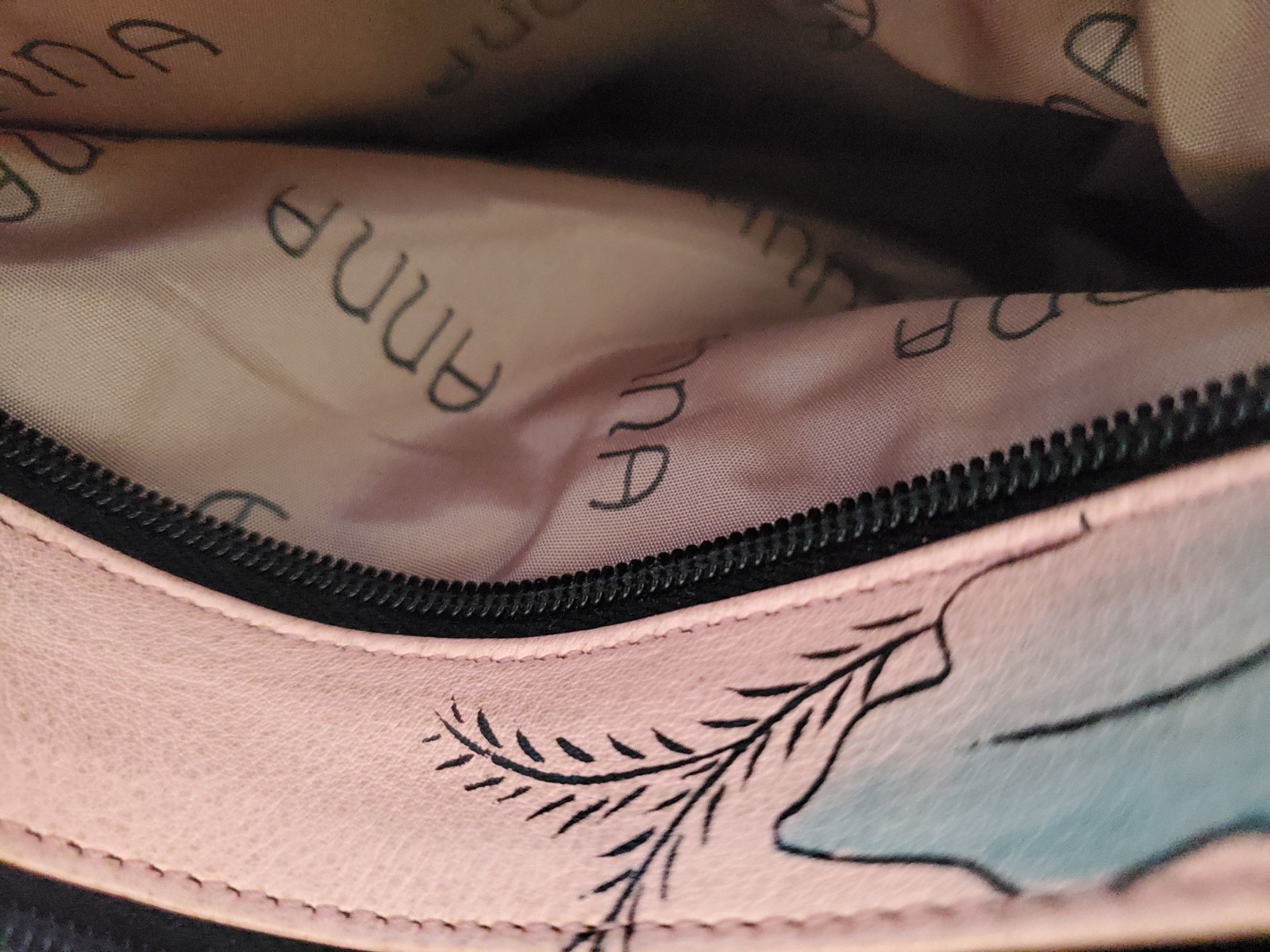 Anuschka Retro Crossbody Purse Pink w/ Birds and Flowers Adjustable strap