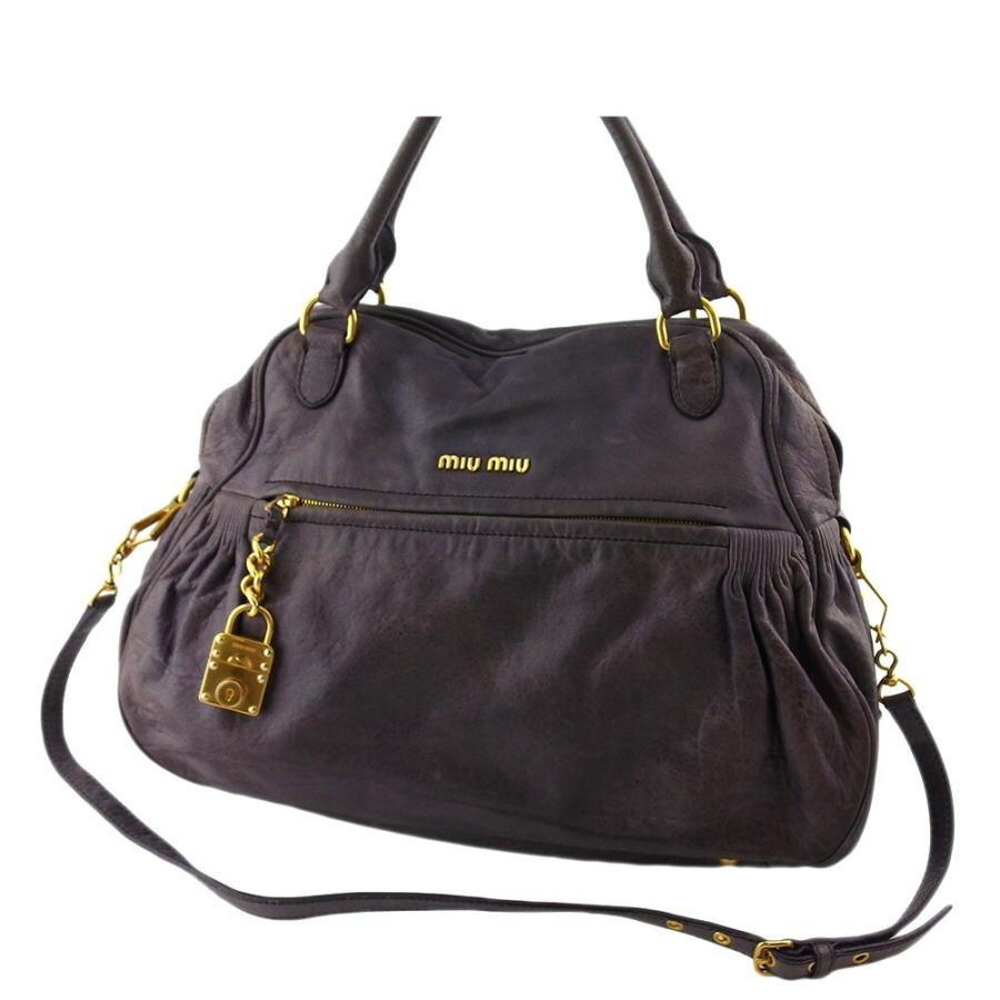Miu Miu Gray Purple Gold Leather Shoulder Bag Padlock Charm Auth
