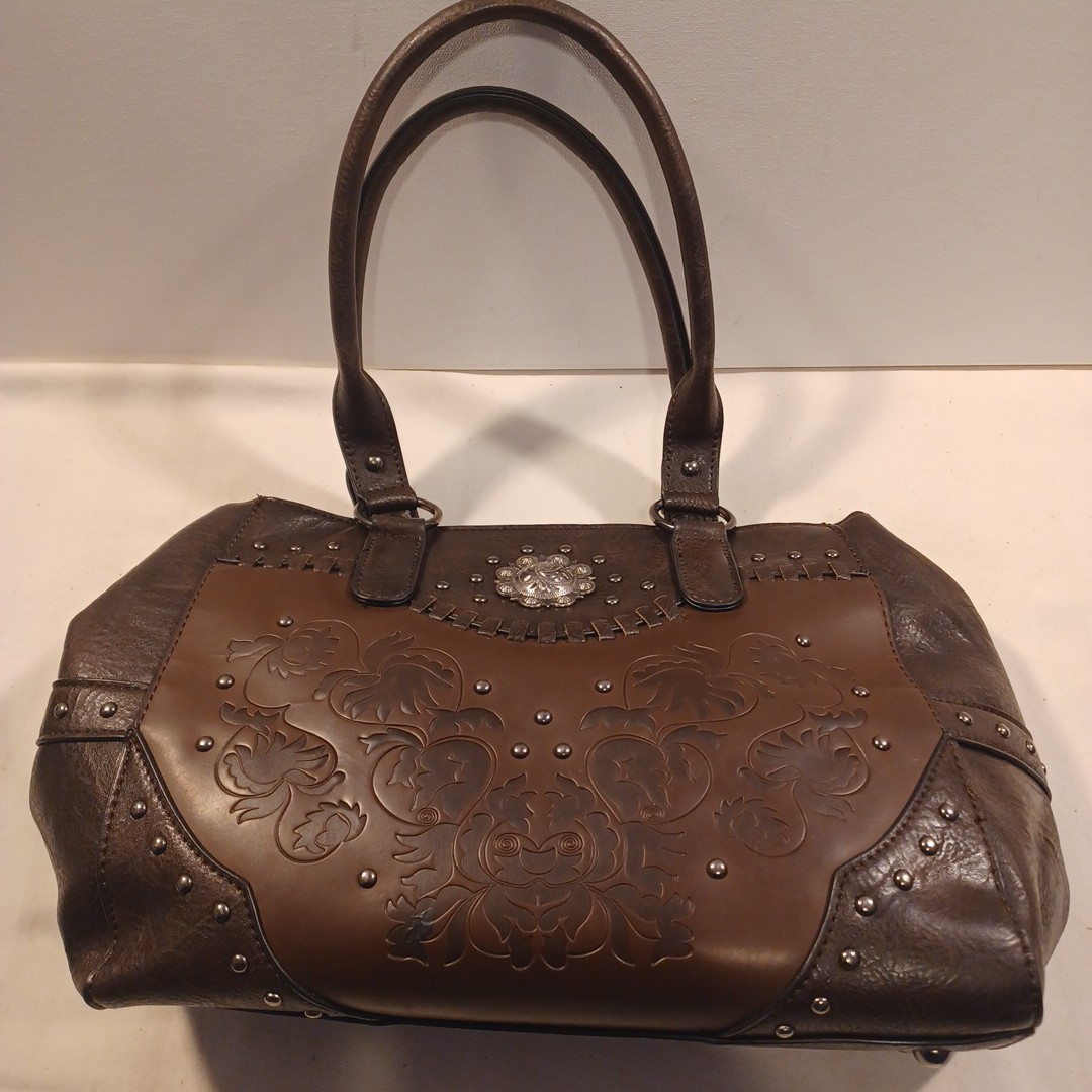 Lavawa Large Women’s Tote Bag Embossed Studs & Top Handle, Brown