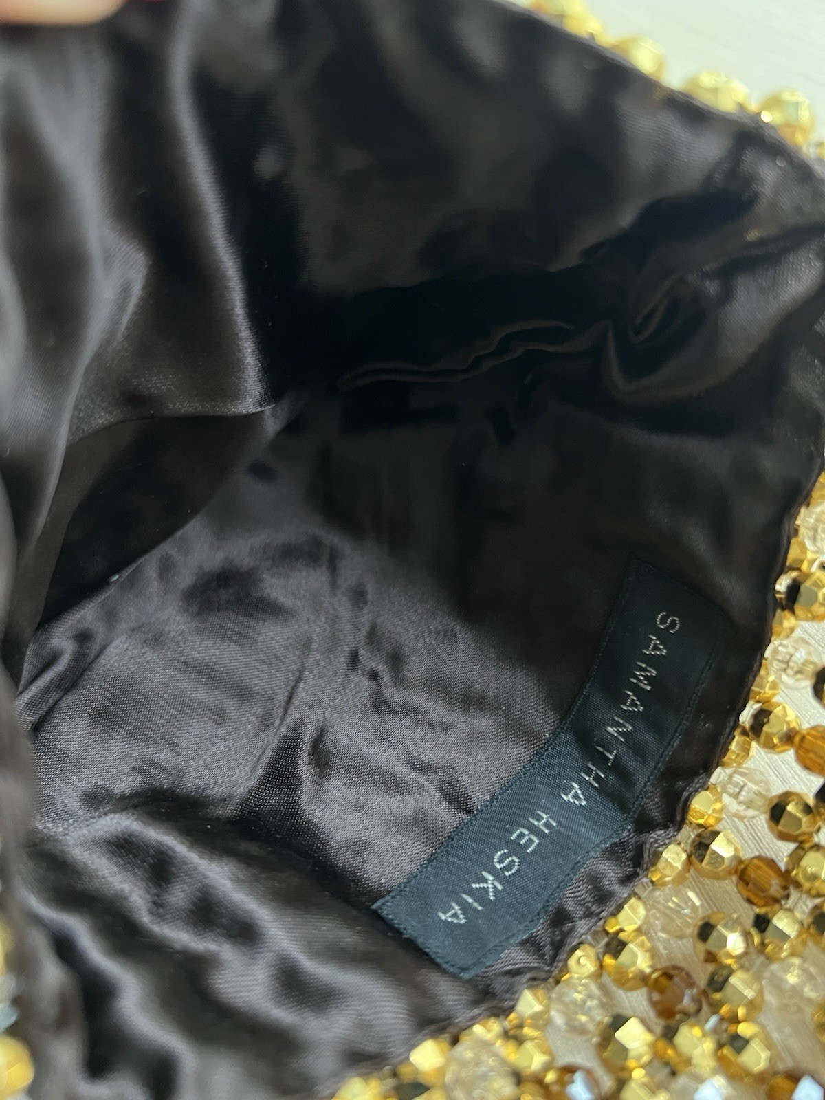 Samantha Heskia Gold Beaded Clutch Bag