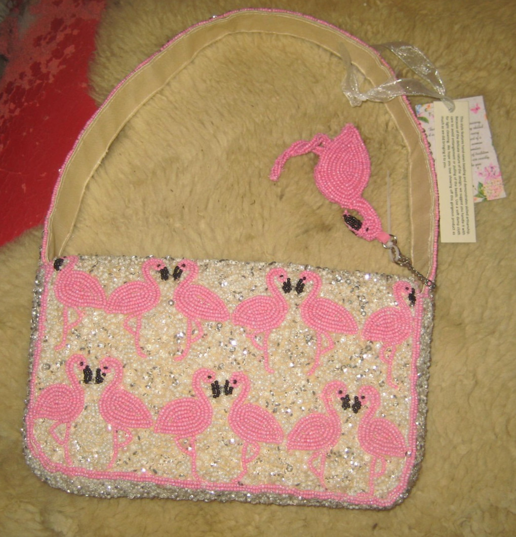 Lovely Handcrafted in India Flamingo Beaded Handbag