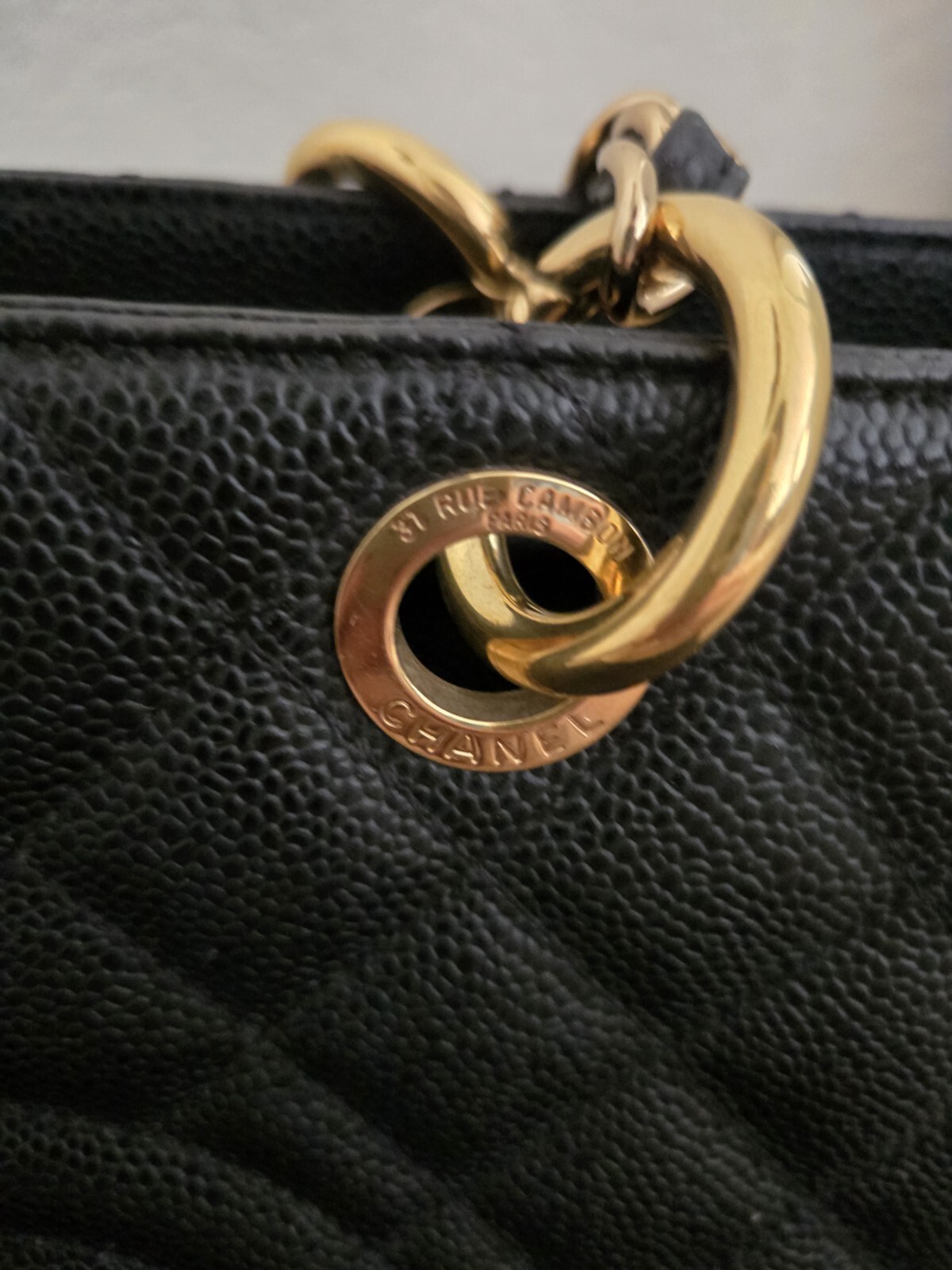 Auth CHANEL Caviar Quilted Grand Shopping Tote GST Black