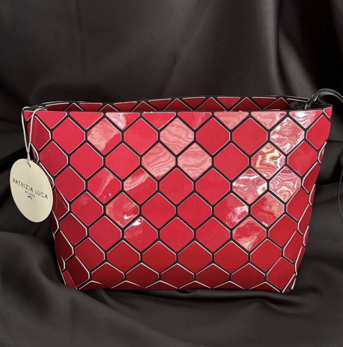 Patrizia Luca Milano Red Geometric Patent Wristlet Clutch Pouch NWT