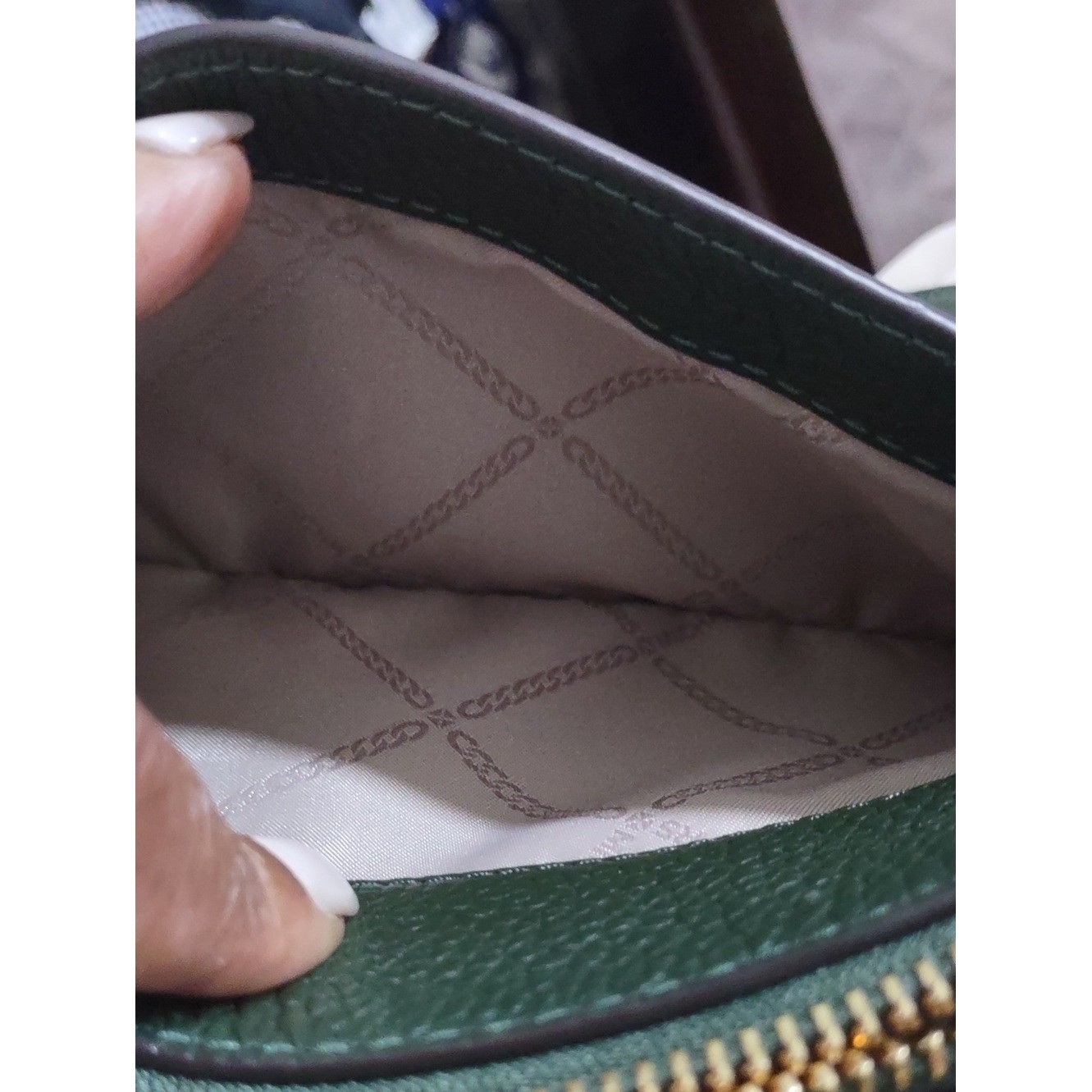 Michael Kors Brown Logo Crossbody with Green Trim Brand New
