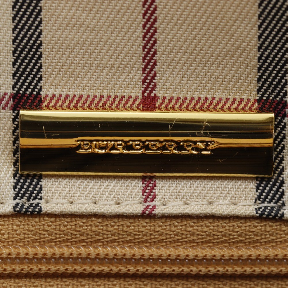 BURBERRY Logo embossing Tote Bag Nova Check Handbag beige leather Women