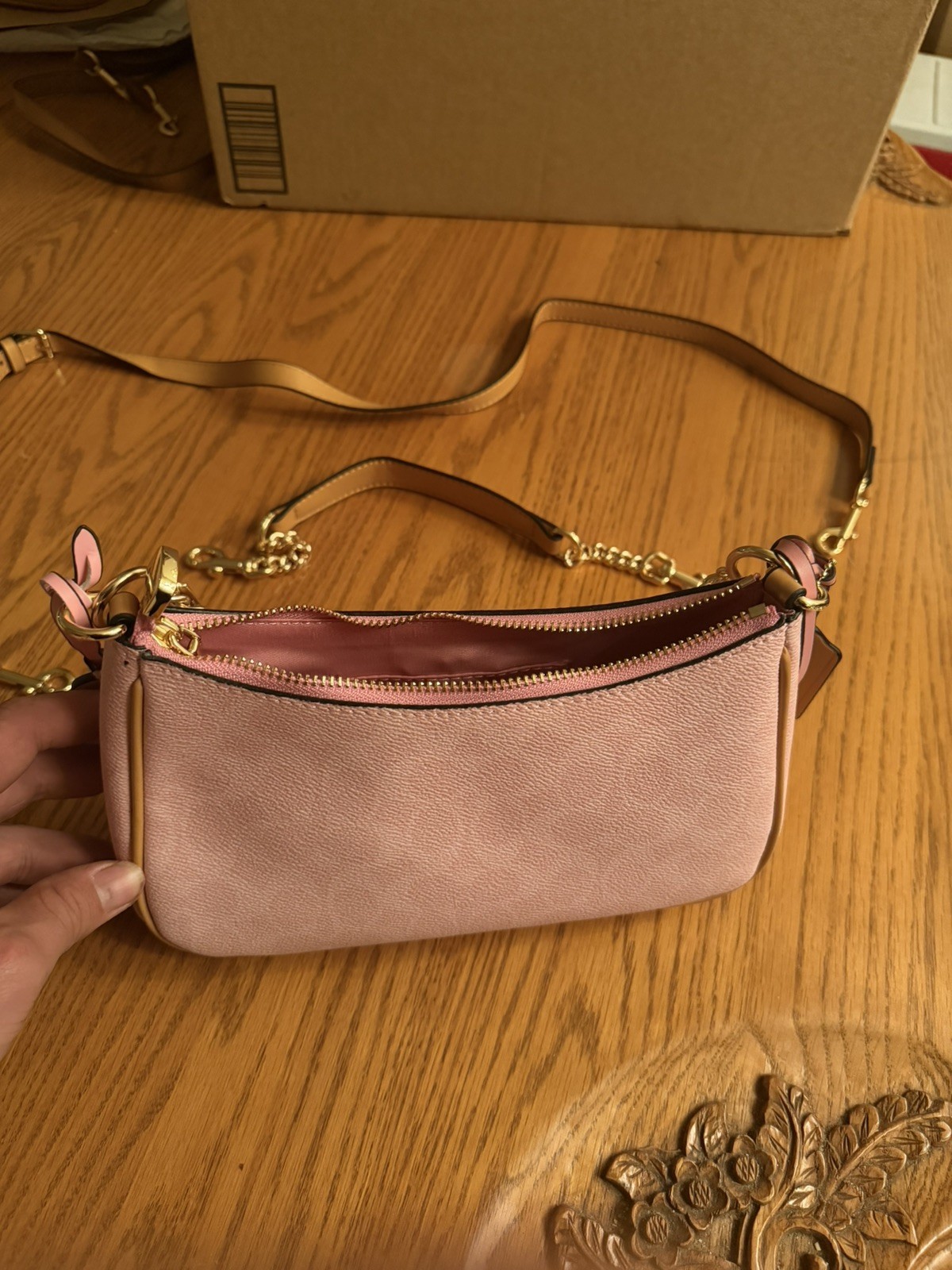 Coach Gold Powder Pink Teri Shoulder Bag Signature with Charms CEA20