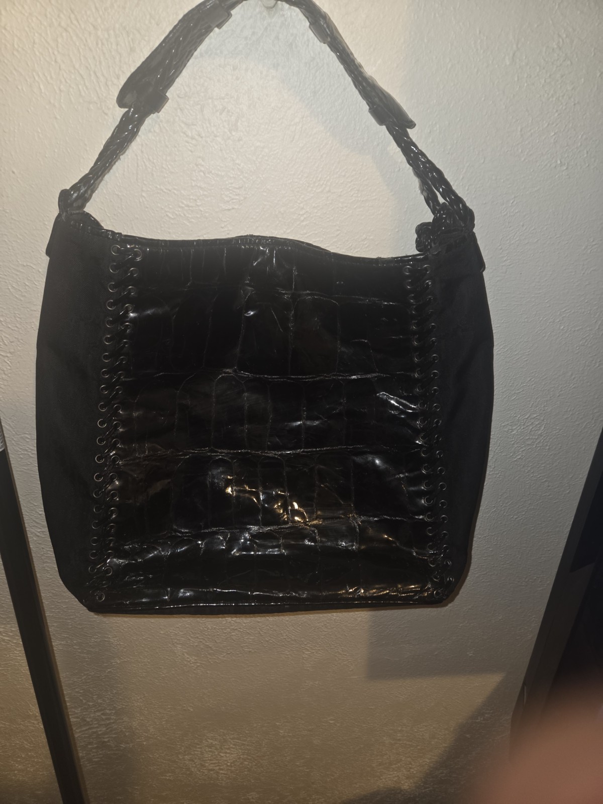 Christian Dior Black Diorissimo Nylon and Patent Leather Grommet Heart Charm…