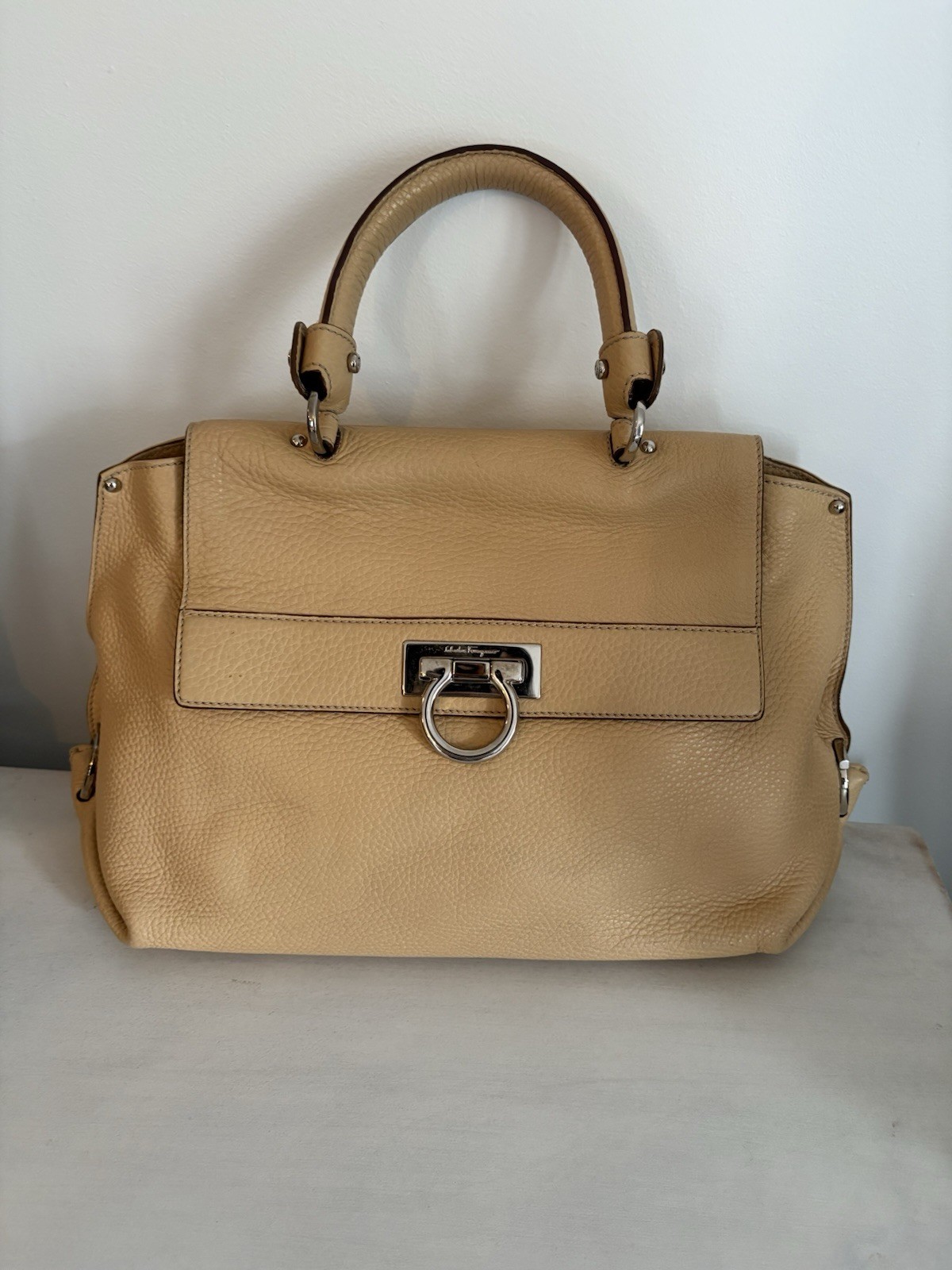 Salvatore Ferragamo Sofia Satchel Leather Beige Bag
