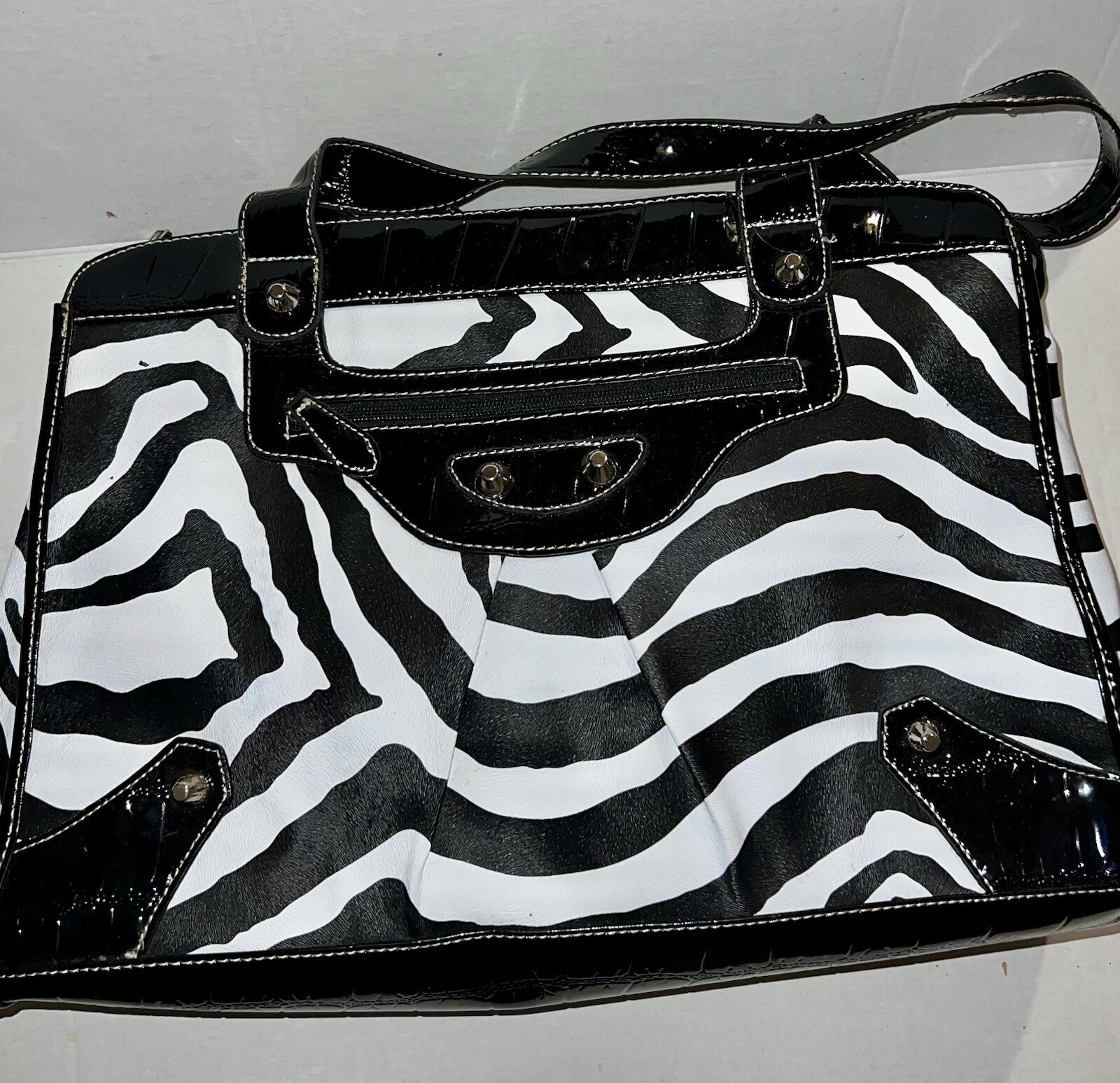 ATTENTION Large Laptop Tote Black Faux Leather Bag handbag