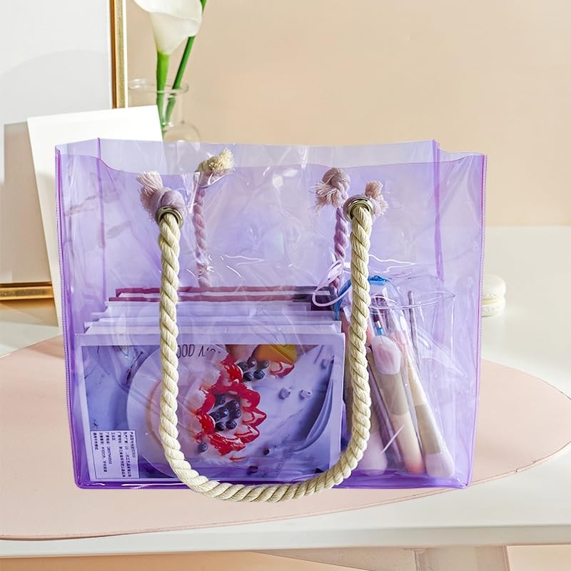 Clear Tote Bag Rope Handles 15.75×3.94×11.81 Inch Waterproof PVC Sandproof
