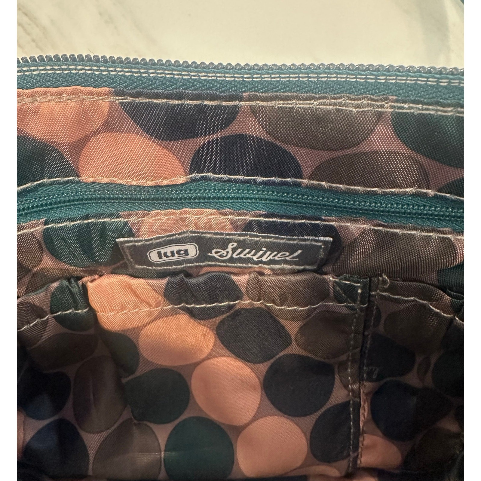 Lug Swivel Crossbody Bag Teal Quilted Nylon Organizer Purse Travel Shoulder