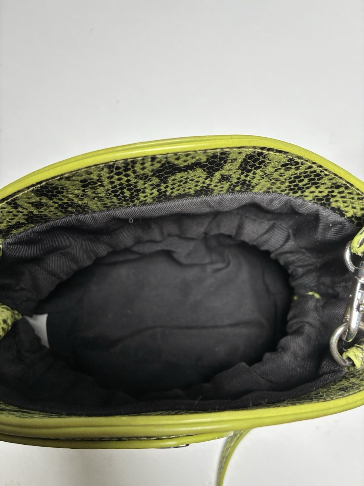 Yellow Snake Print Bucket Shoulder Bag with Adjustable Strap and Silver Hardware