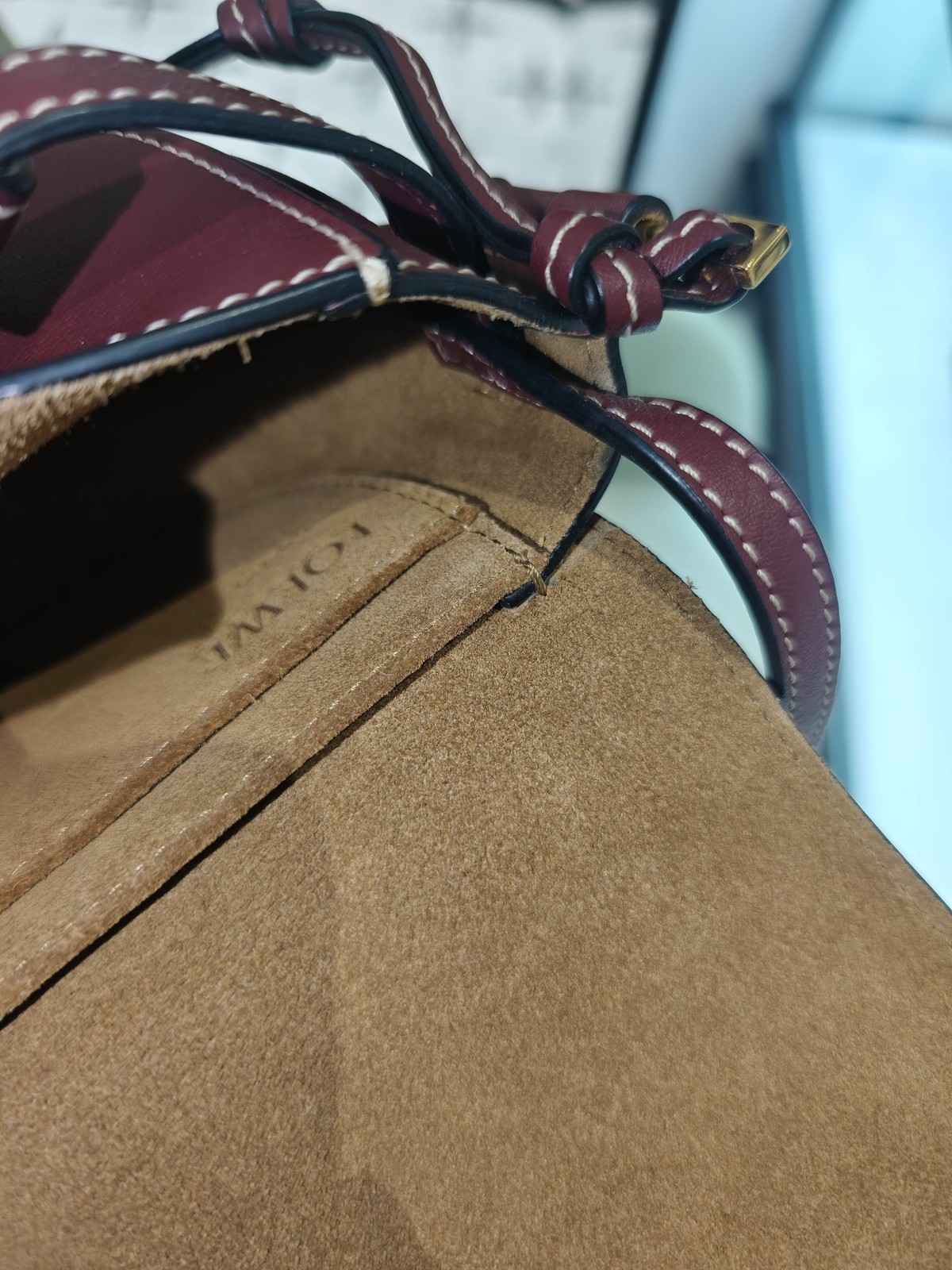 LOEWE Mini Gate Burgundy Smooth Leather Saddle Shoulder Crossbody Bag Thin Strap