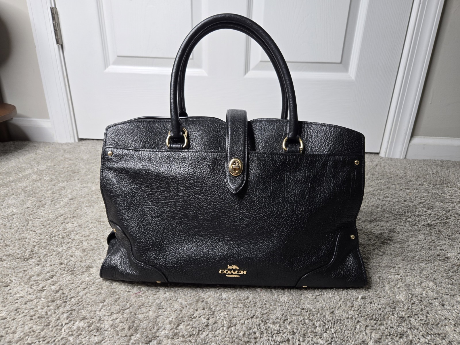 Coach Mercer Ladies Medium Grain Leather Satchel Handbag Black Pre-owned
