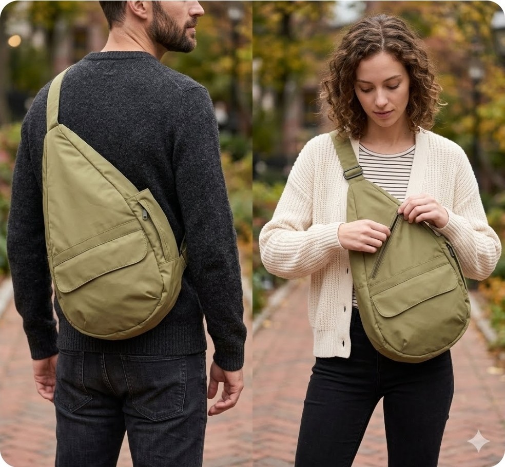 AmeriBag Nylon CrossBody Sling Shoulder Bag Healthy Back Bag 19″ Green (Olive)