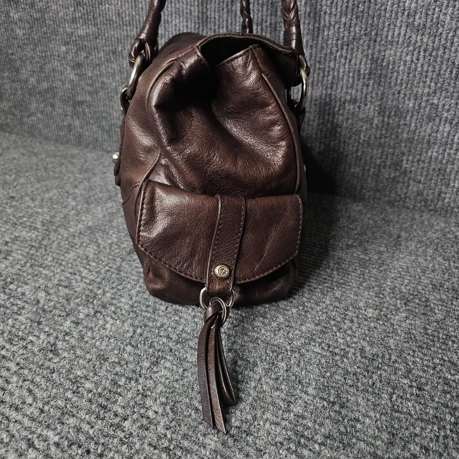 Francesco Biasia shoulder Braided Leather Bag Brown Chocolate purse
