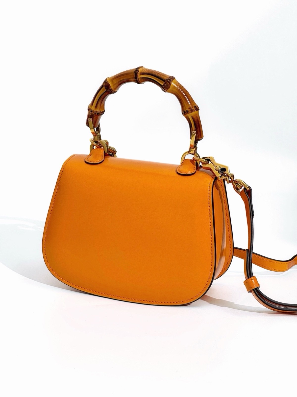 Authentic Gucci Bamboo 1947 Top Handle Mini Shoulder Bag Persimmon Unused