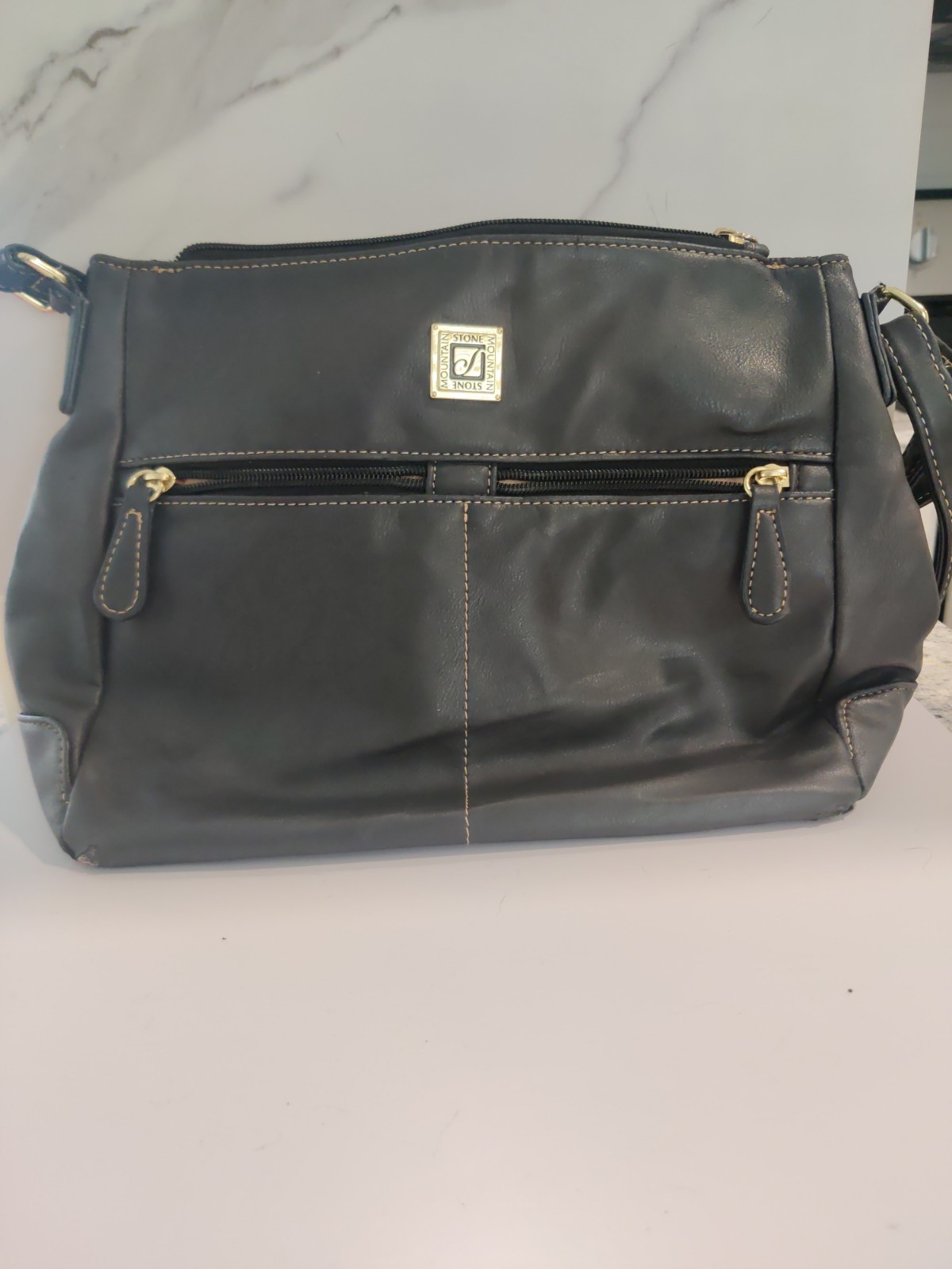 Stone Mountain Genuine Leather Women’s Blk Shoulder Handbag Multiple Pockets-SM