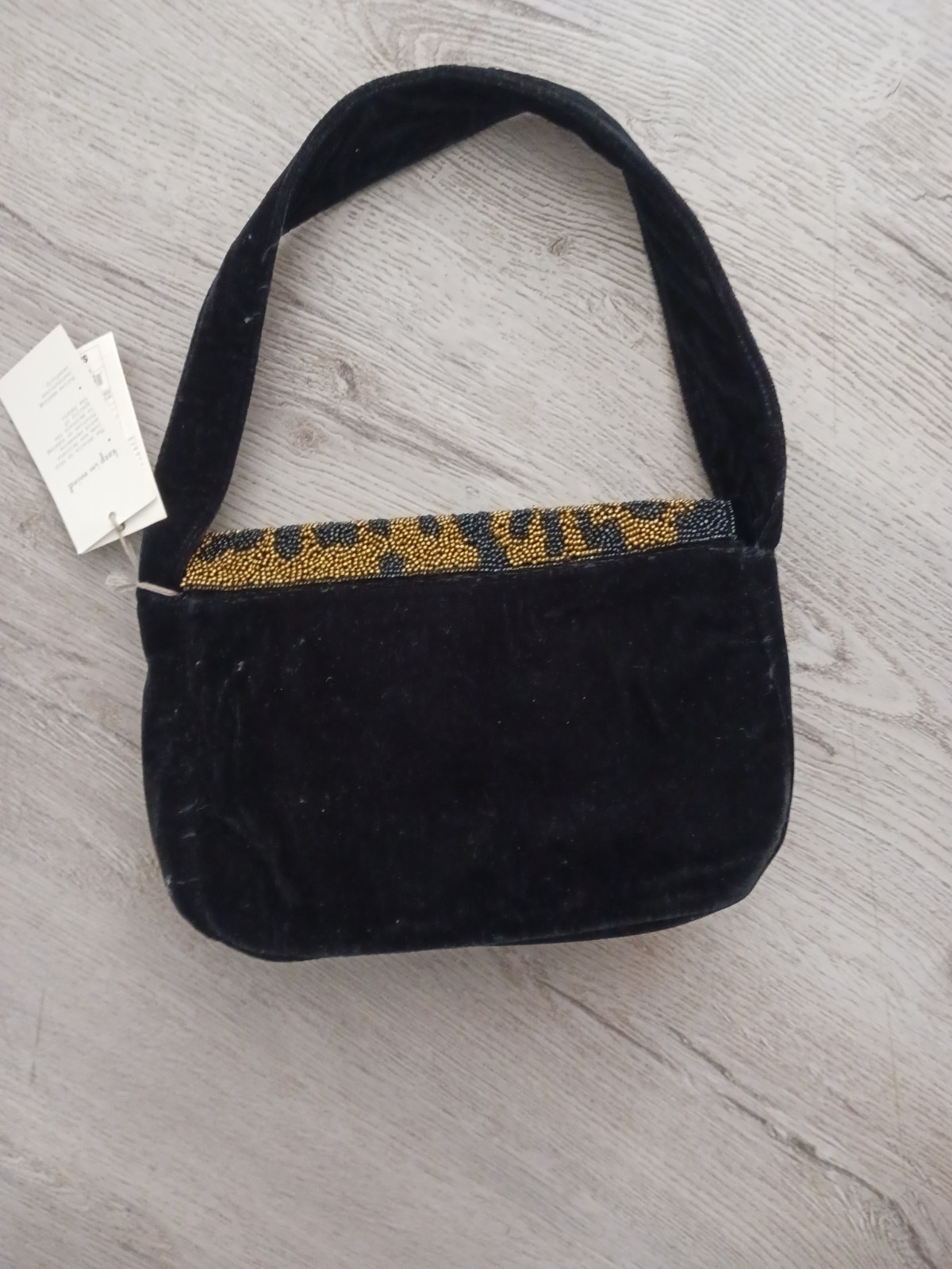 A New Day Black Velvet Beaded Leopard Shoulder Bag Purse NWT