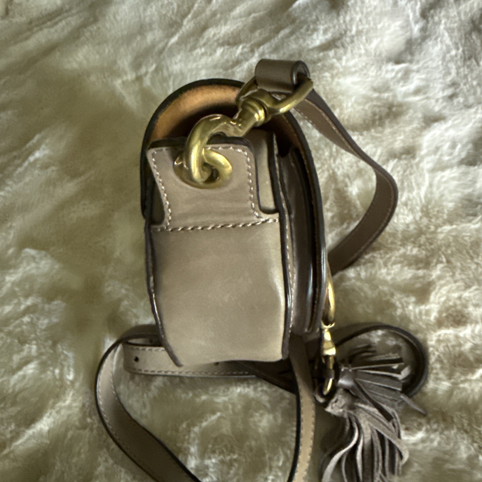 FRYE iLANA Khaki Tan Leather Suede Harness Crossbody Saddle Bag