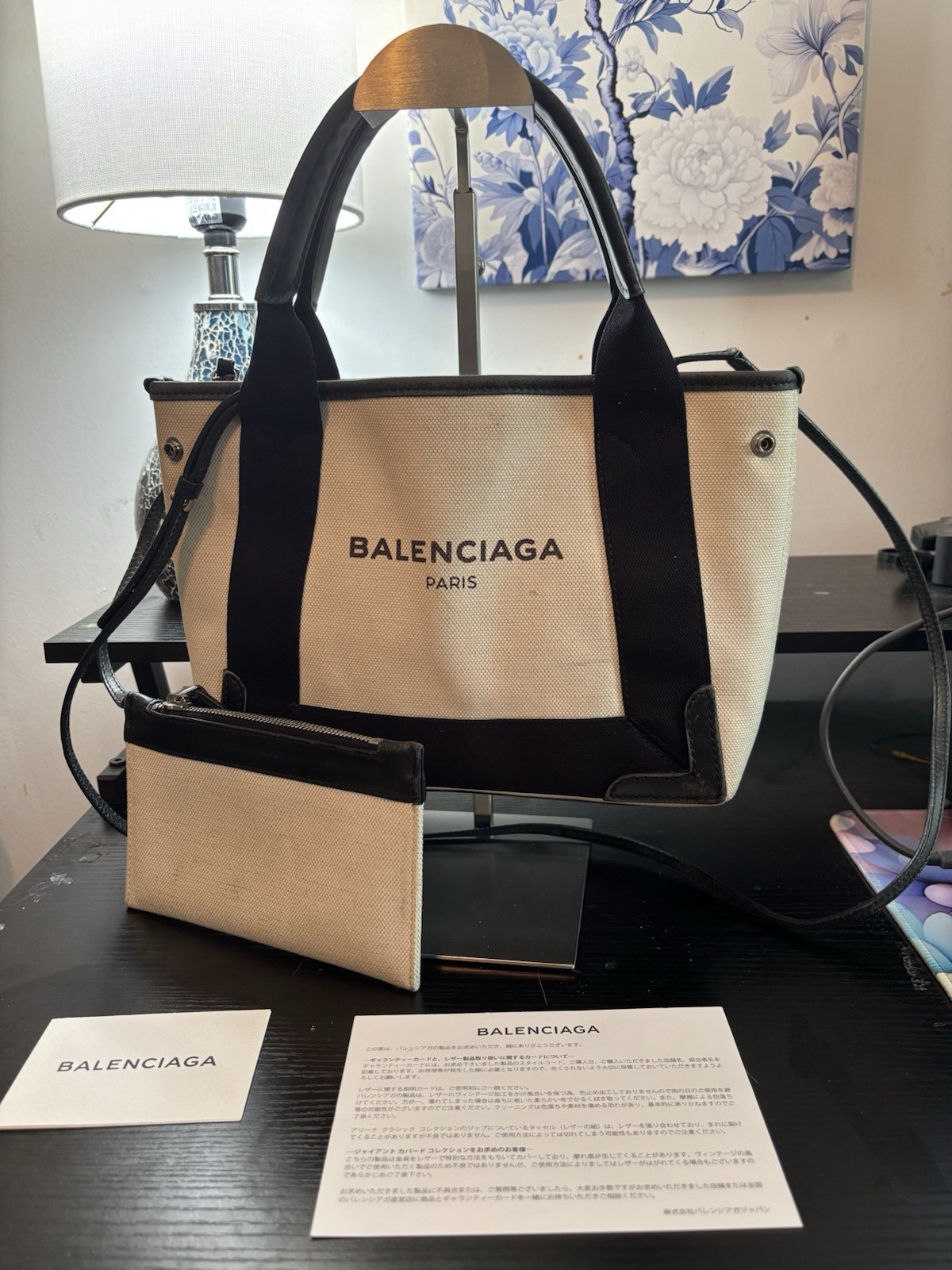 Authentic Balenciaga Navy Cabas Small Tote – Original Papers & Detachable Pouch