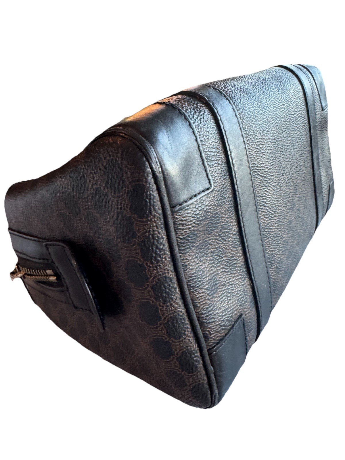 CELINE Macadam Mini Boston Bag Black PVC Leather Handbag Vintage Rare