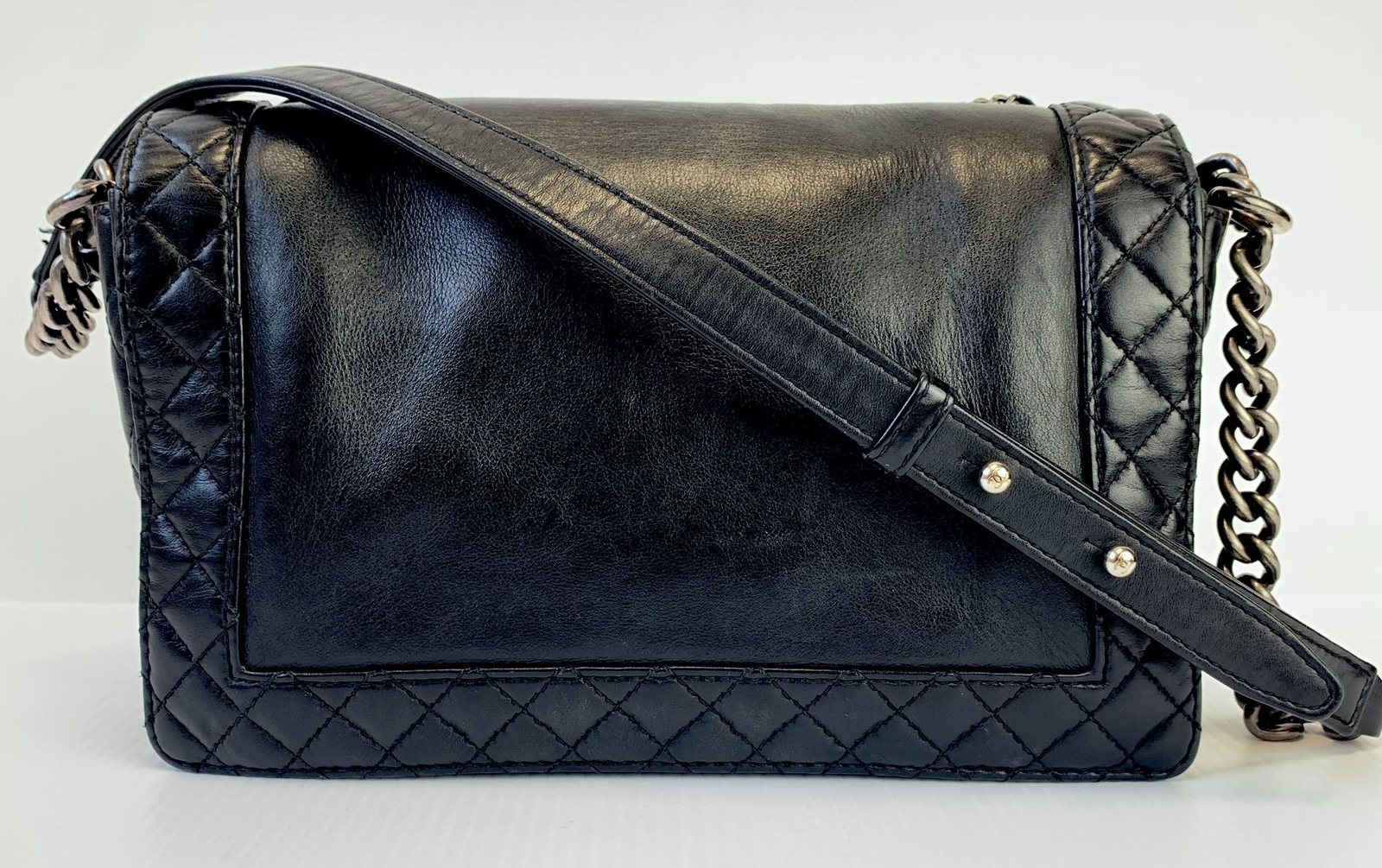 CHANEL Enchained Le Boy Black Silver Chains Shoulder Bag Flap Special Edition
