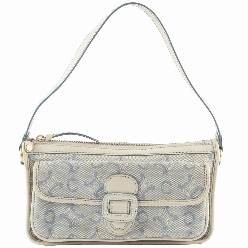 CELINE C Macadam Semi Shoulder Bag Canvas / Leather White / Blue Unisex #URB529