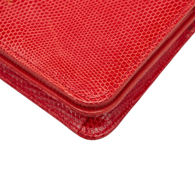 CHANEL Coco Mark Push Lock Chain Shoulder Bag Red Lizard Leather Ladies W19cm H1