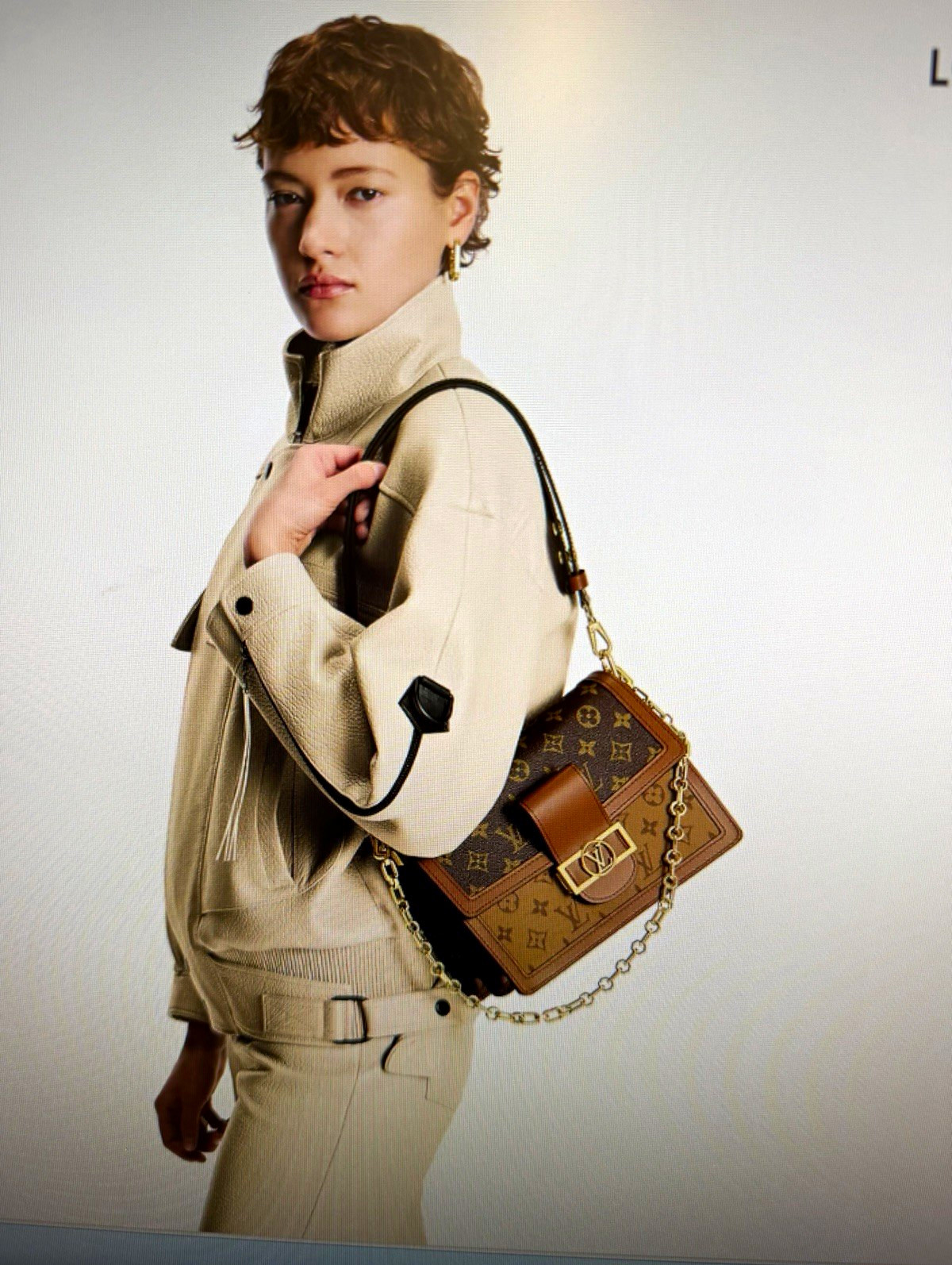 Louis Vuitton Rev Monogram Dauphine PM Shoulder Bag Gold Chain Detachable Strap